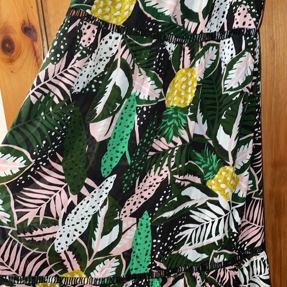 Blue Island 3 tiered maxi beach dress tropical print pineapple palm leaves XS - Picture 5 of 13
